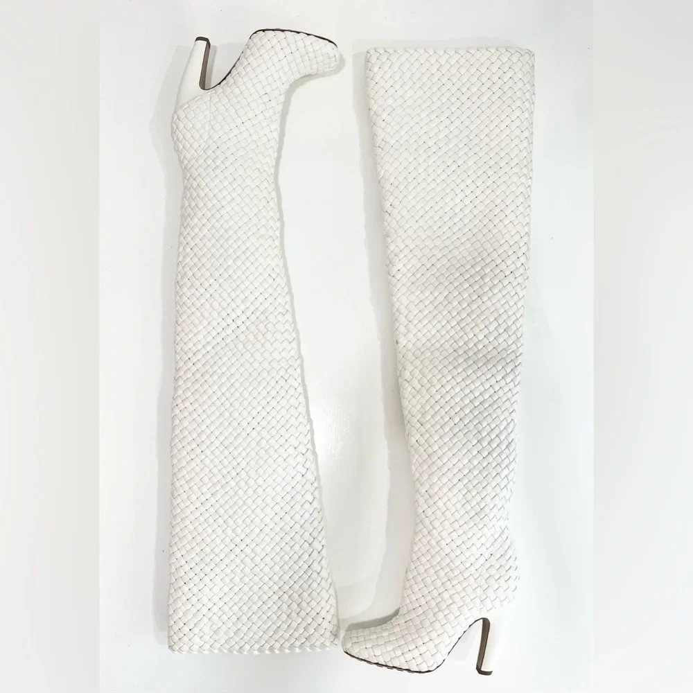 Bottega Veneta Canalazzo Woven Leather Over-the-Knee Intrecciato Boots